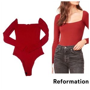 Reformation Red Long Sleeve Bodysuit